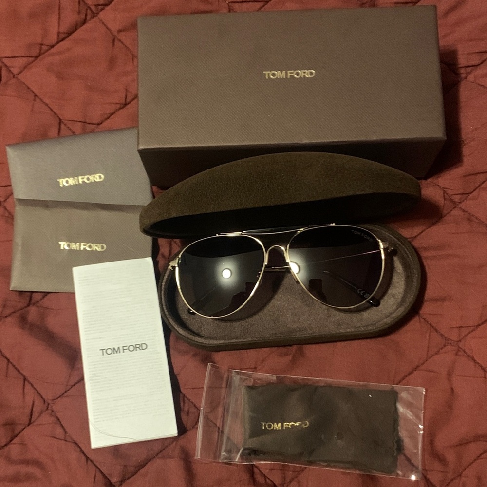 Tom Ford gold and Black Aviator Sunglasses